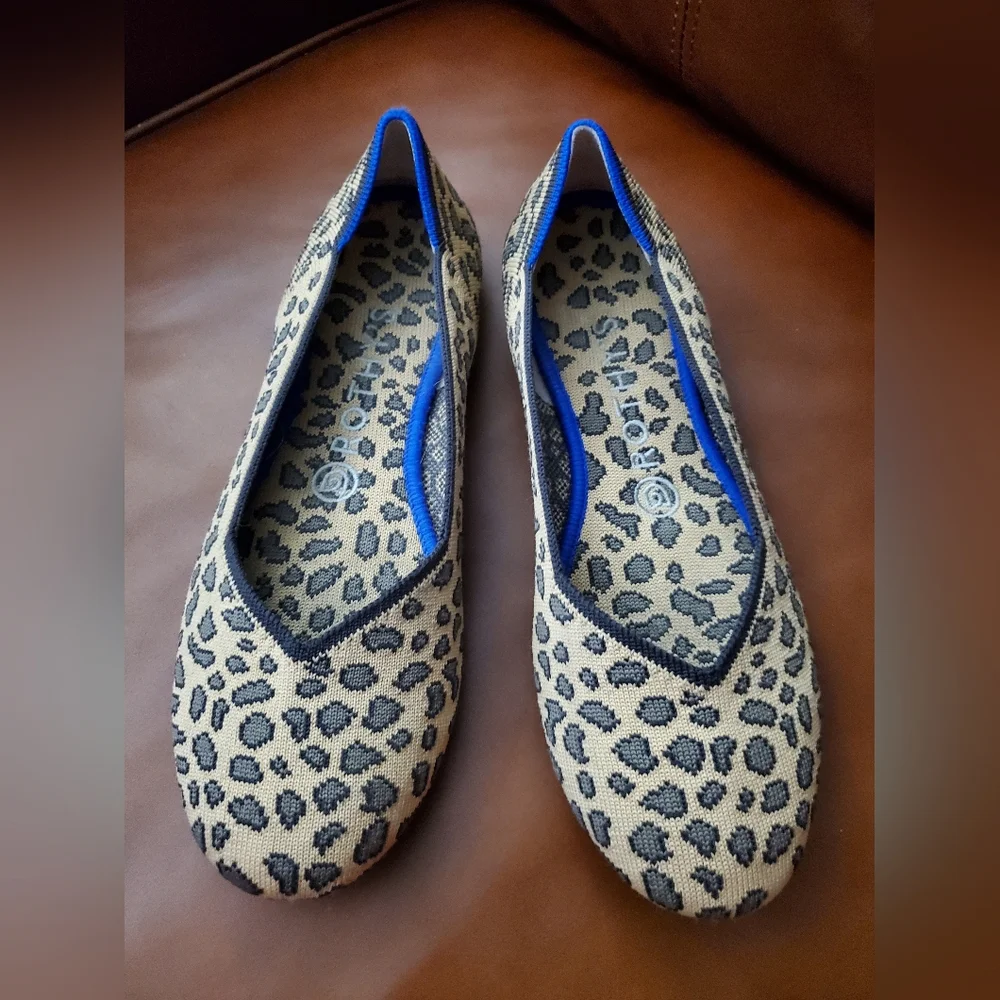 Rothy's Leopard Print Flats Red Stripe RARE & DISCONTINUED size - W8 Euc!